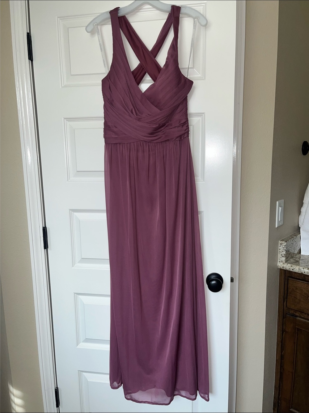 David's Bridal Dusty Rose Cross-Back Maxi Dress